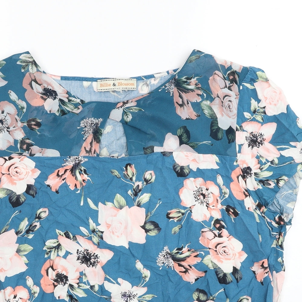 Dorothy Perkins Womens Blue Floral Viscose Basic Blouse Size 20 Boat Neck