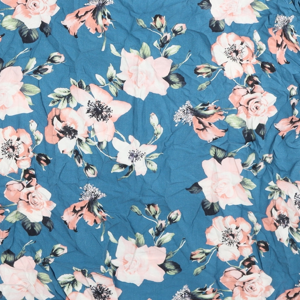 Dorothy Perkins Womens Blue Floral Viscose Basic Blouse Size 20 Boat Neck