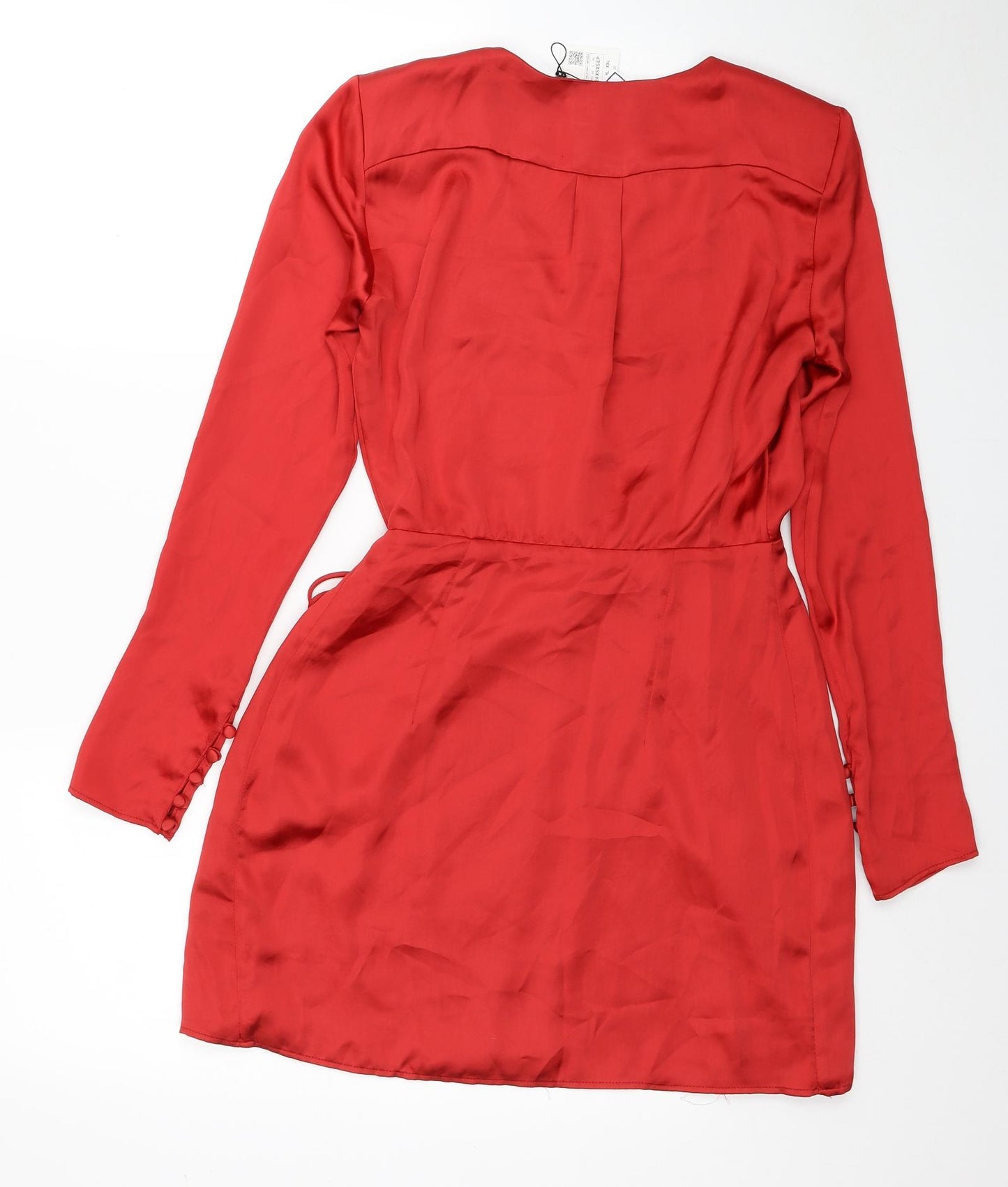 Zara Womens Red Polyester Shirt Dress Size XS V-Neck Button