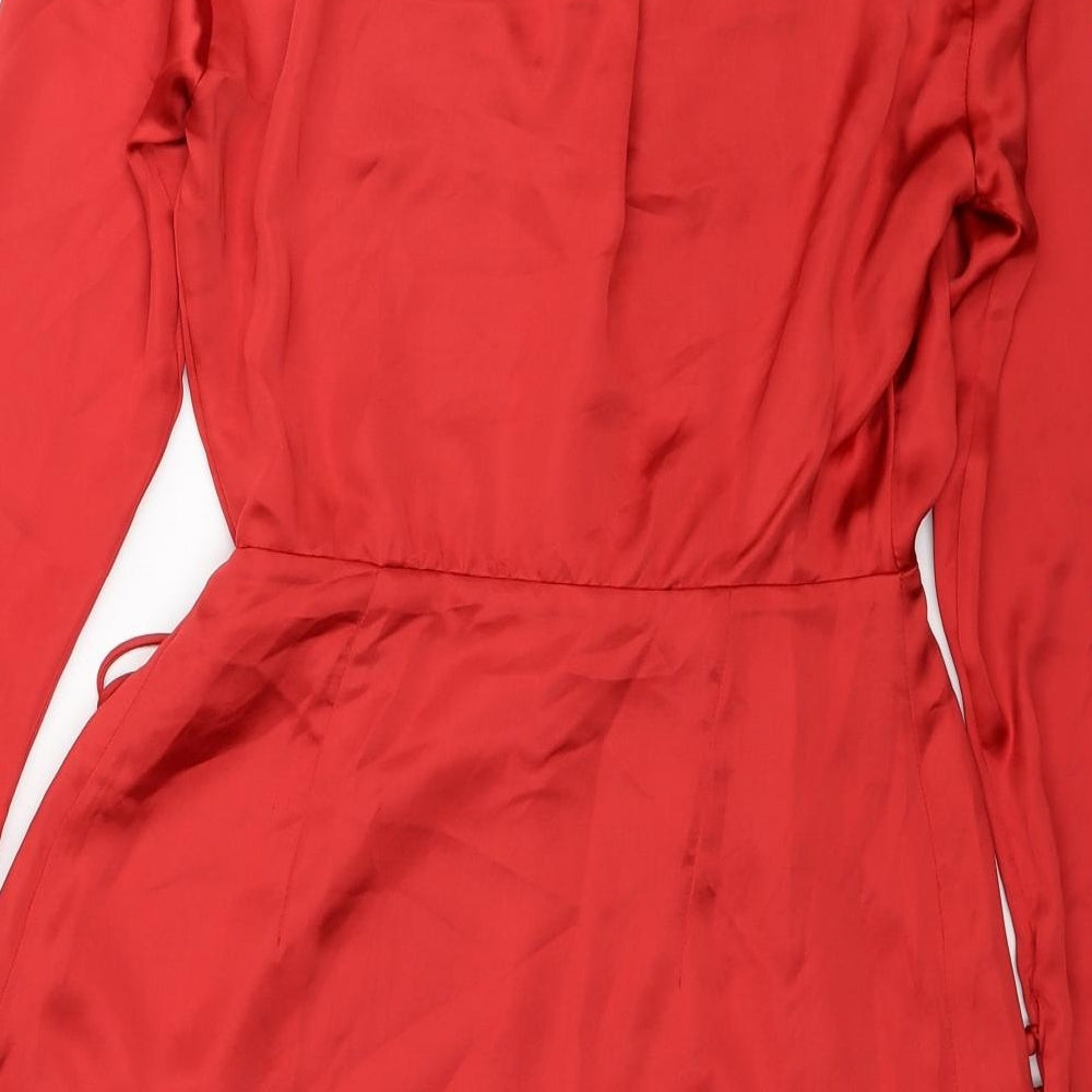 Zara Womens Red Polyester Shirt Dress Size XS V-Neck Button