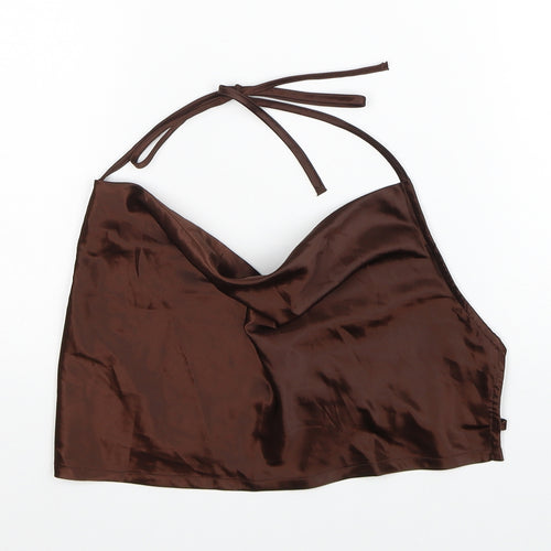 Divided by H&M Womens Brown Polyester Cropped Blouse Size XS Cowl Neck
