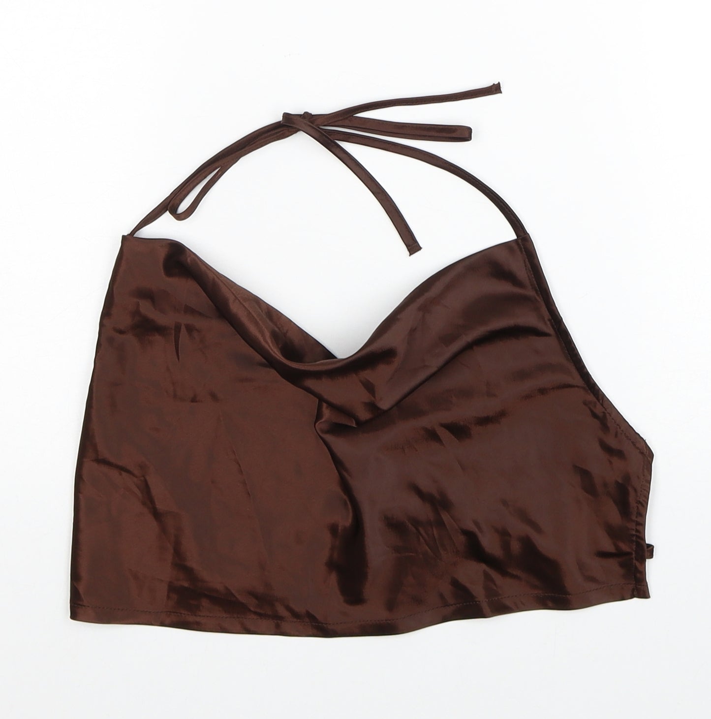 Divided by H&M Womens Brown Polyester Cropped Blouse Size XS Cowl Neck
