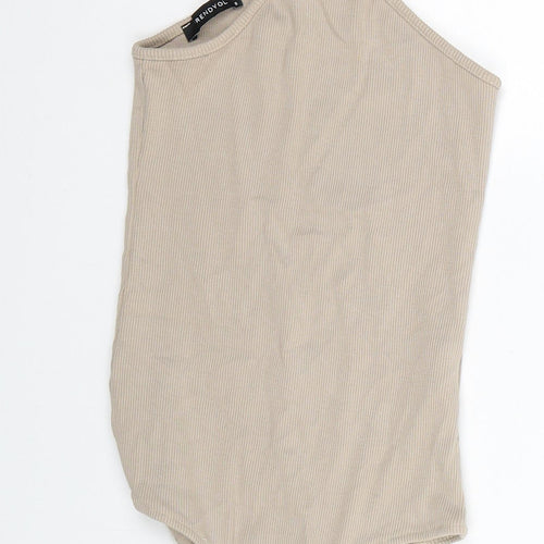 Trendyol Womens Beige Polyester Bodysuit One-Piece Size S Snap - Ribbed