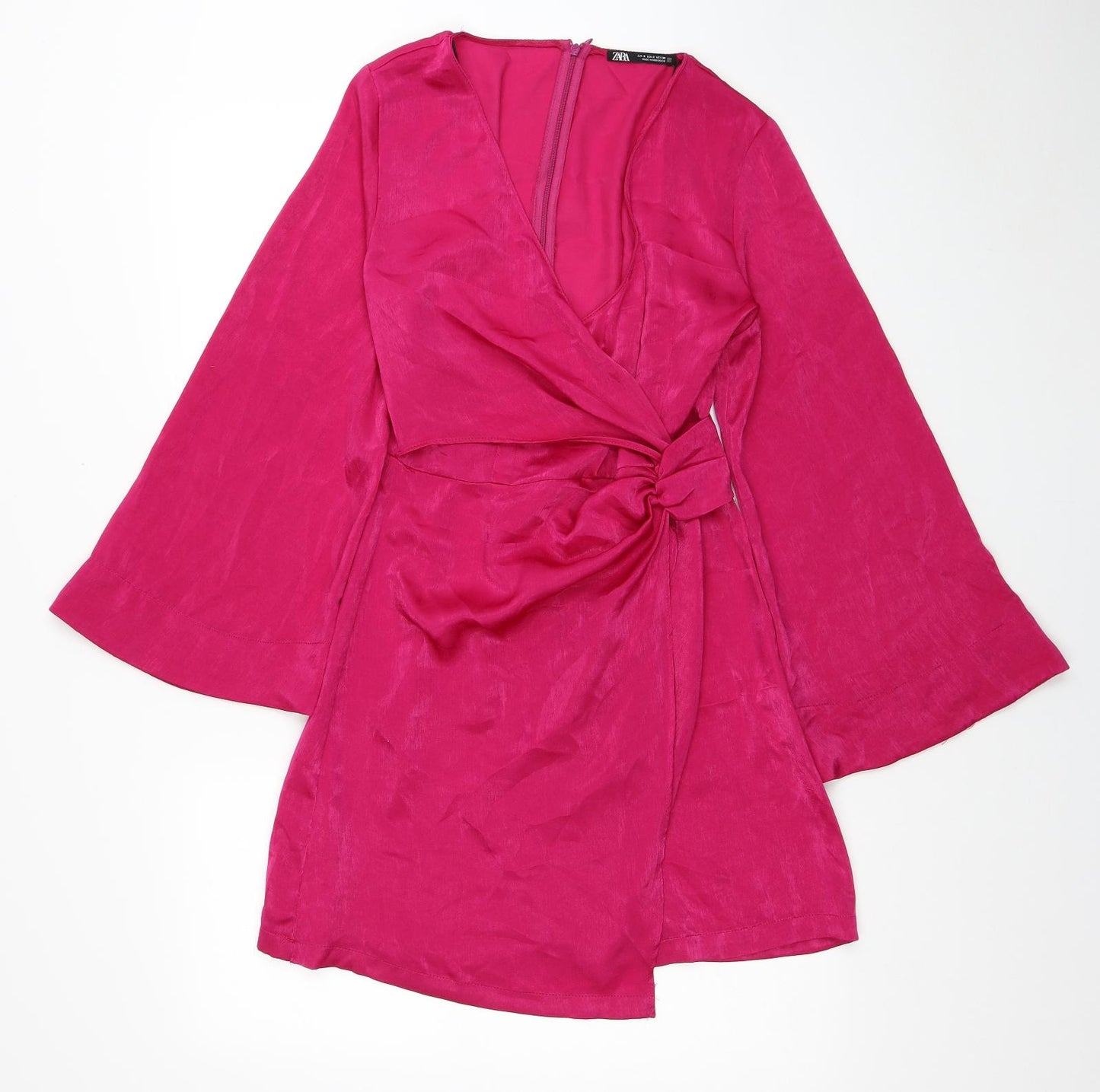 Zara Womens Pink Polyester Wrap Dress Size S V-Neck Zip
