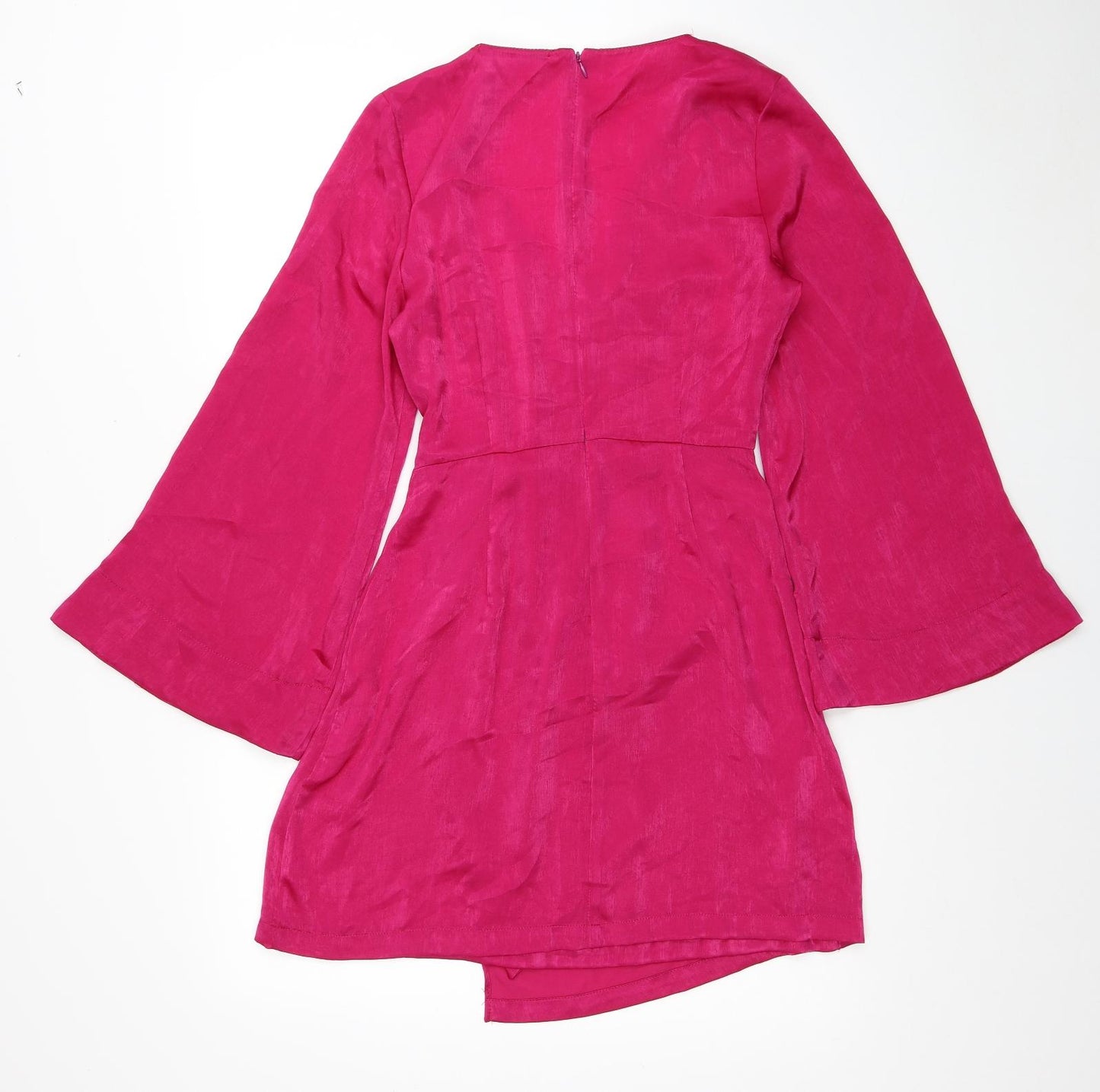 Zara Womens Pink Polyester Wrap Dress Size S V-Neck Zip