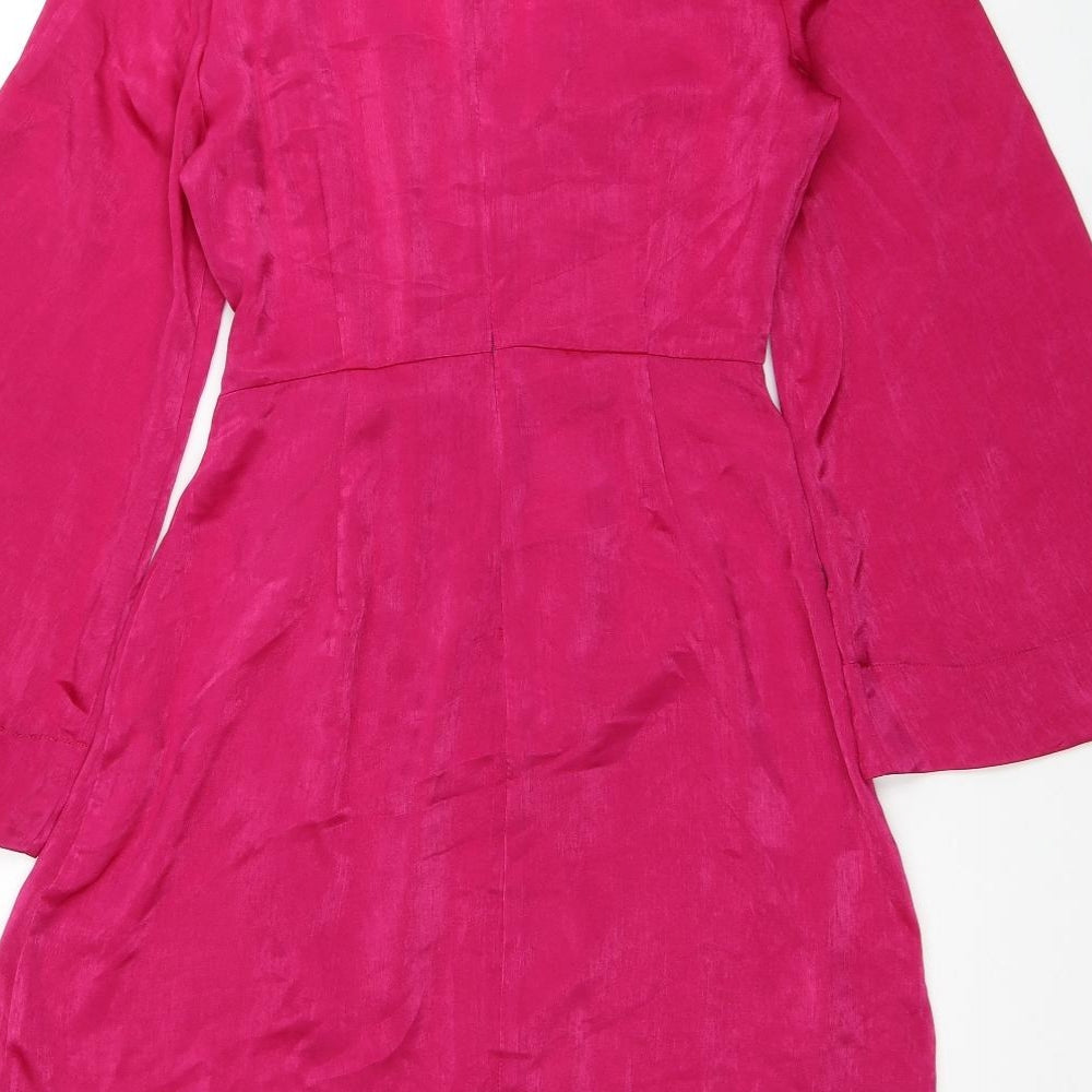 Zara Womens Pink Polyester Wrap Dress Size S V-Neck Zip