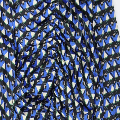 Zara Womens Blue Geometric Polyester Mini Size S Scoop Neck Zip