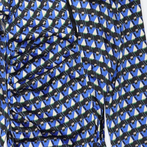 Zara Womens Blue Geometric Polyester Mini Size S Scoop Neck Zip