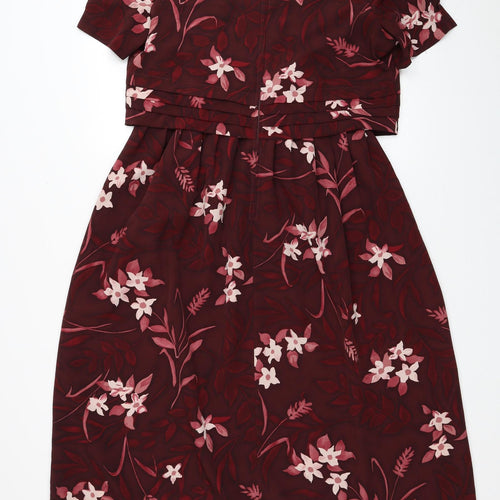 Kathie Lee Collection Womens Red Floral Polyester Fit & Flare Size 8 Round Neck Zip - Shoulder Pads