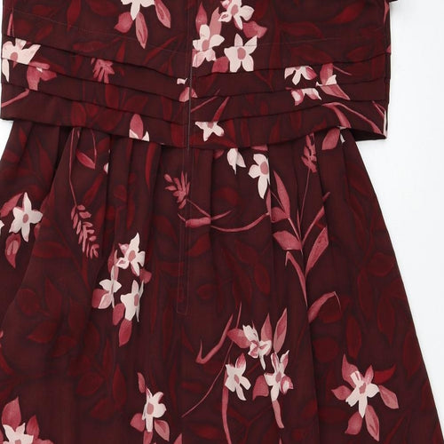 Kathie Lee Collection Womens Red Floral Polyester Fit & Flare Size 8 Round Neck Zip - Shoulder Pads