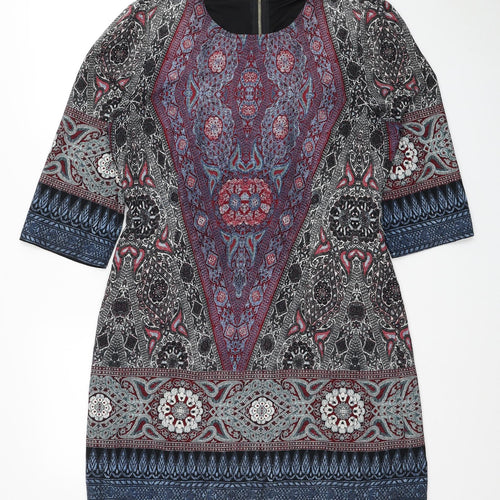 Bow & Arrow Womens Multicoloured Geometric Polyester A-Line Size L Scoop Neck Zip