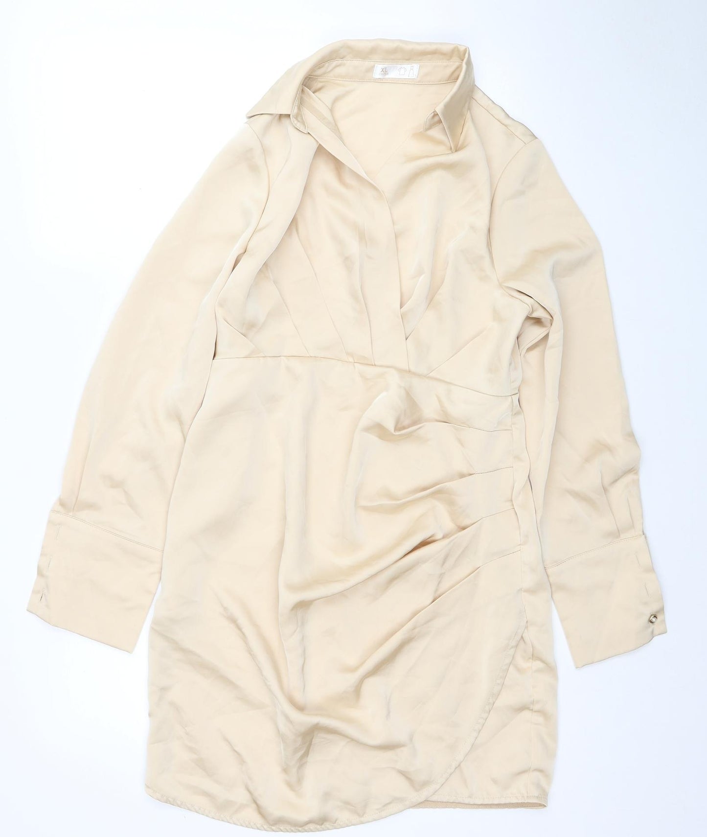 Preworn Womens Beige Polyester Shirt Dress Size XL Collared Zip
