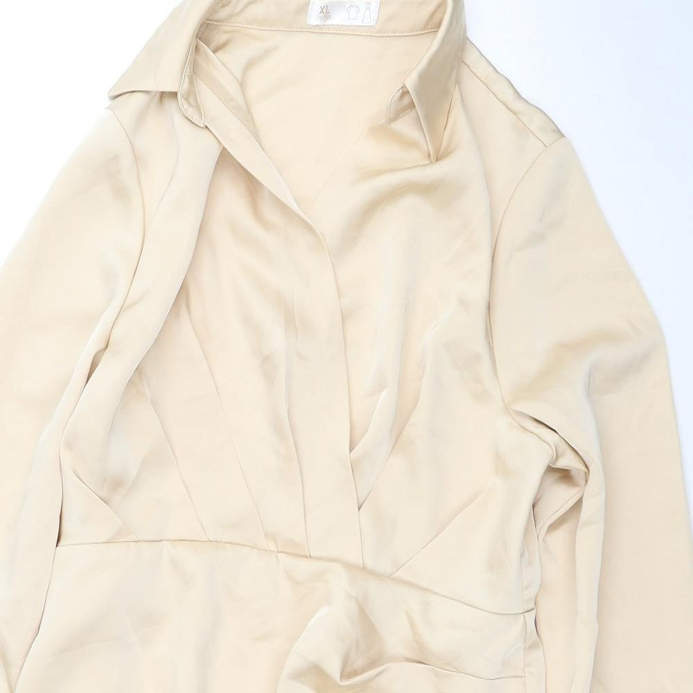Preworn Womens Beige Polyester Shirt Dress Size XL Collared Zip