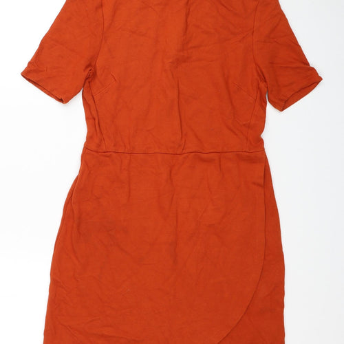 Topshop Womens Orange Viscose A-Line Size 10 Round Neck Zip