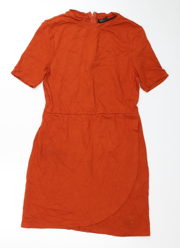 Topshop Womens Orange Viscose A-Line Size 10 Round Neck Zip