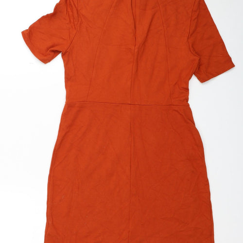 Topshop Womens Orange Viscose A-Line Size 10 Round Neck Zip