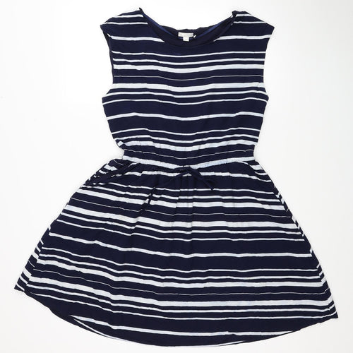 Gap Womens Blue Striped Viscose Fit & Flare Size M Boat Neck Drawstring