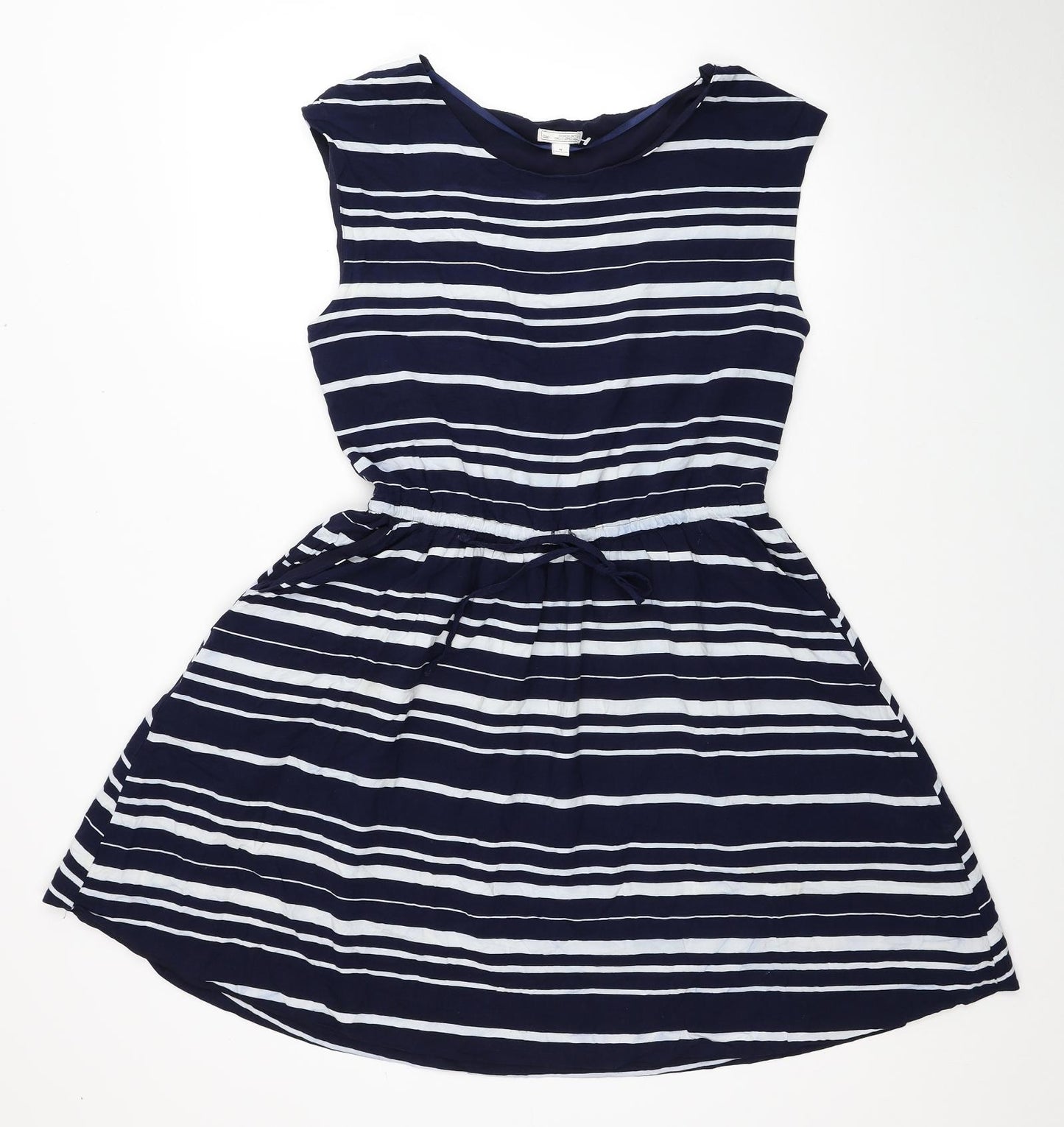 Gap Womens Blue Striped Viscose Fit & Flare Size M Boat Neck Drawstring