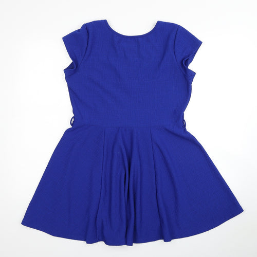 Mela London Womens Blue Polyester Fit & Flare Size 12 Scoop Neck Pullover