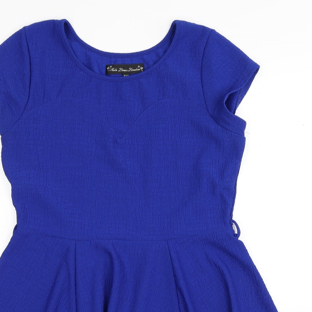 Mela London Womens Blue Polyester Fit & Flare Size 12 Scoop Neck Pullover