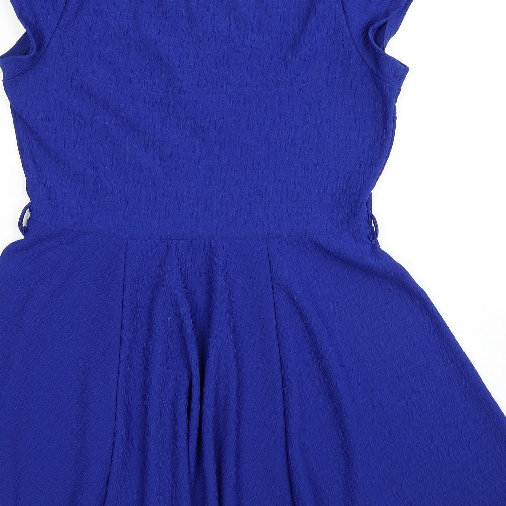 Mela London Womens Blue Polyester Fit & Flare Size 12 Scoop Neck Pullover