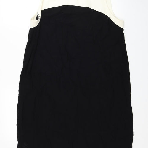 Miss Selfridge Womens Black Colourblock Viscose A-Line Size 14 Scoop Neck Button