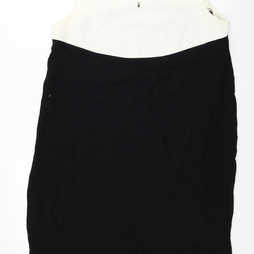 Miss Selfridge Womens Black Colourblock Viscose A-Line Size 14 Scoop Neck Button