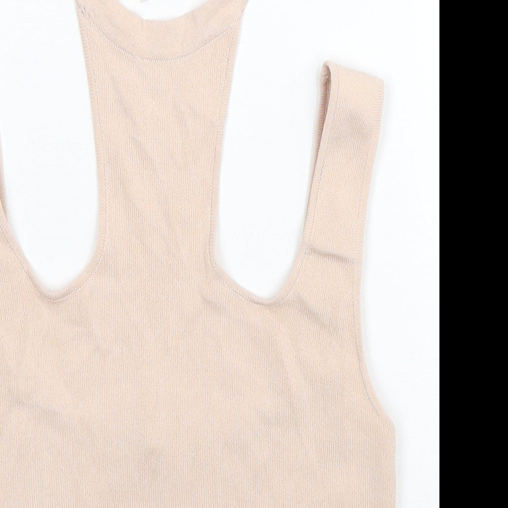 Zara Womens Beige Viscose Cropped Tank Size S Halter