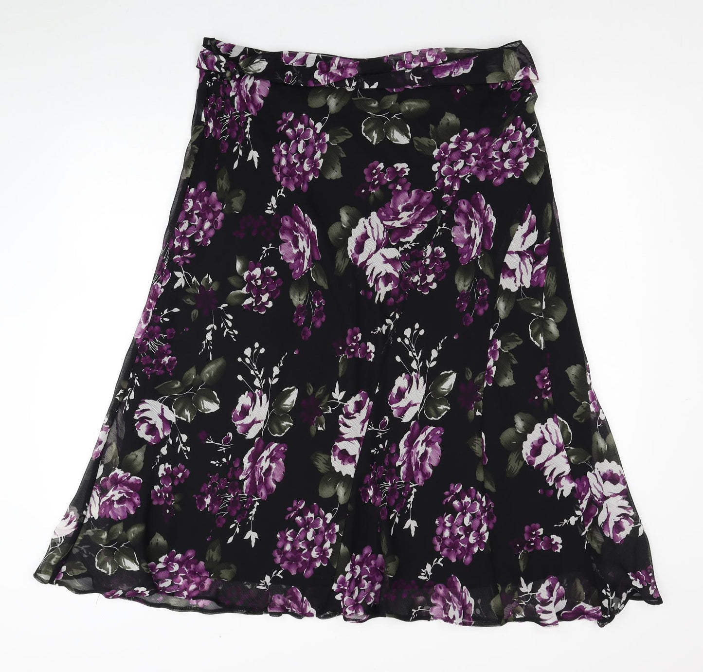 Debenhams Womens Black Floral Polyester Swing Skirt Size 16