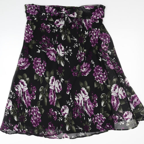 Debenhams Womens Black Floral Polyester Swing Skirt Size 16