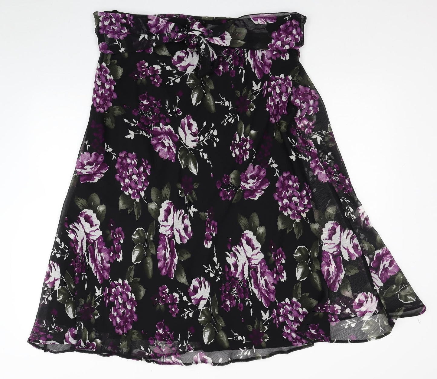 Debenhams Womens Black Floral Polyester Swing Skirt Size 16
