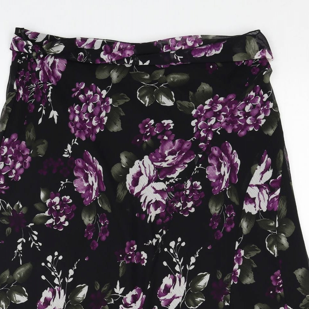 Debenhams Womens Black Floral Polyester Swing Skirt Size 16