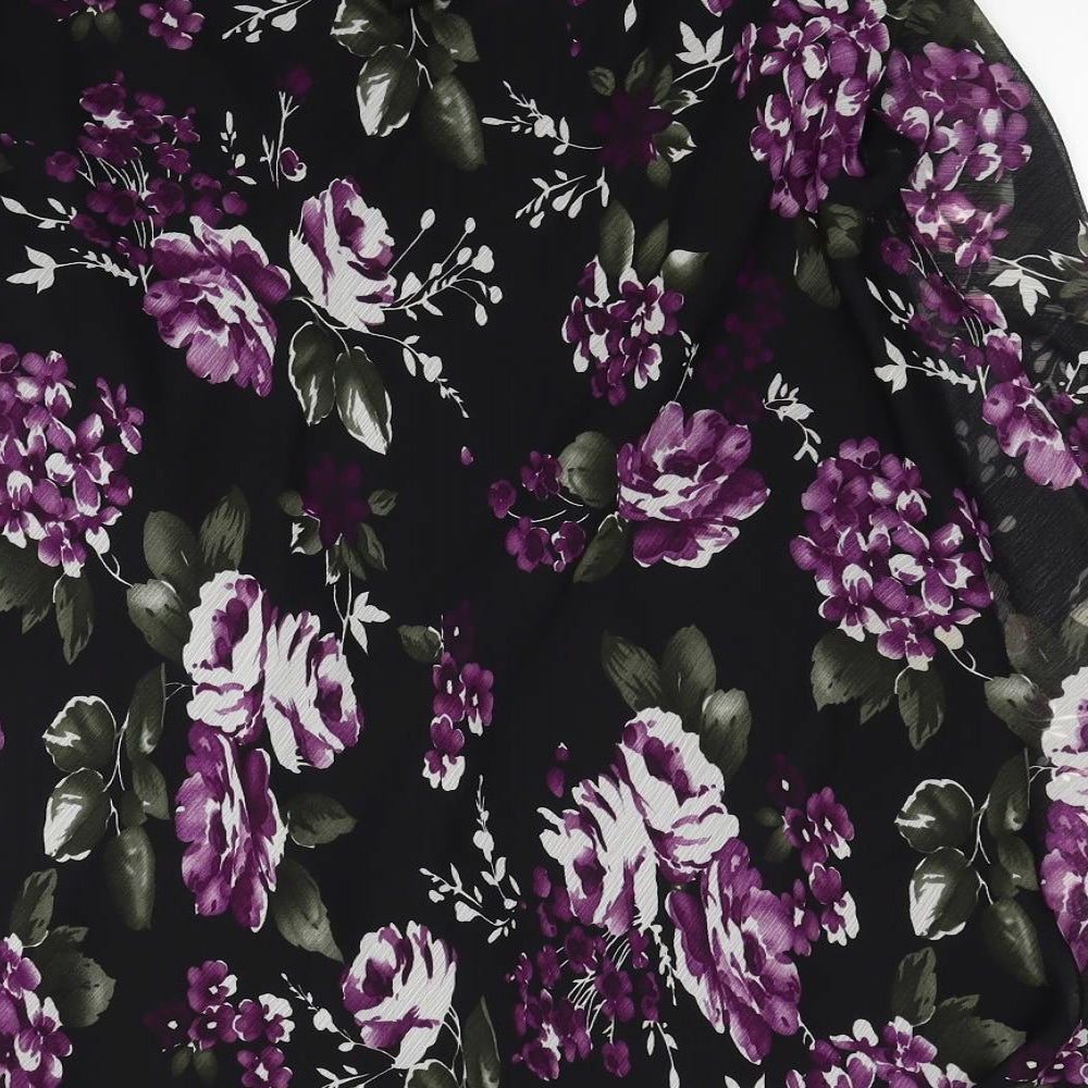 Debenhams Womens Black Floral Polyester Swing Skirt Size 16
