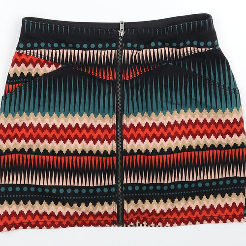 Divided by H&M Womens Multicoloured Geometric Cotton Mini Skirt Size 10 Zip