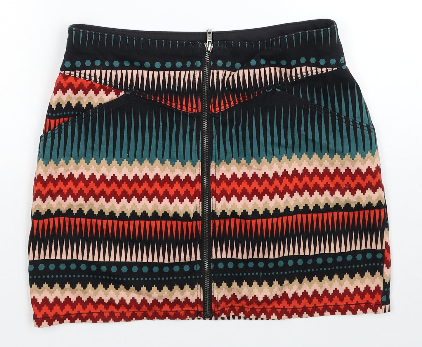 Divided by H&M Womens Multicoloured Geometric Cotton Mini Skirt Size 10 Zip
