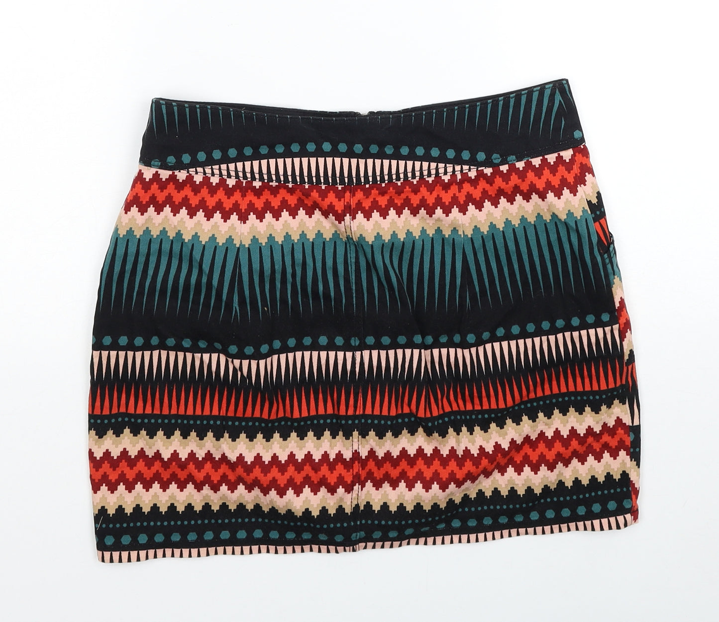 Divided by H&M Womens Multicoloured Geometric Cotton Mini Skirt Size 10 Zip