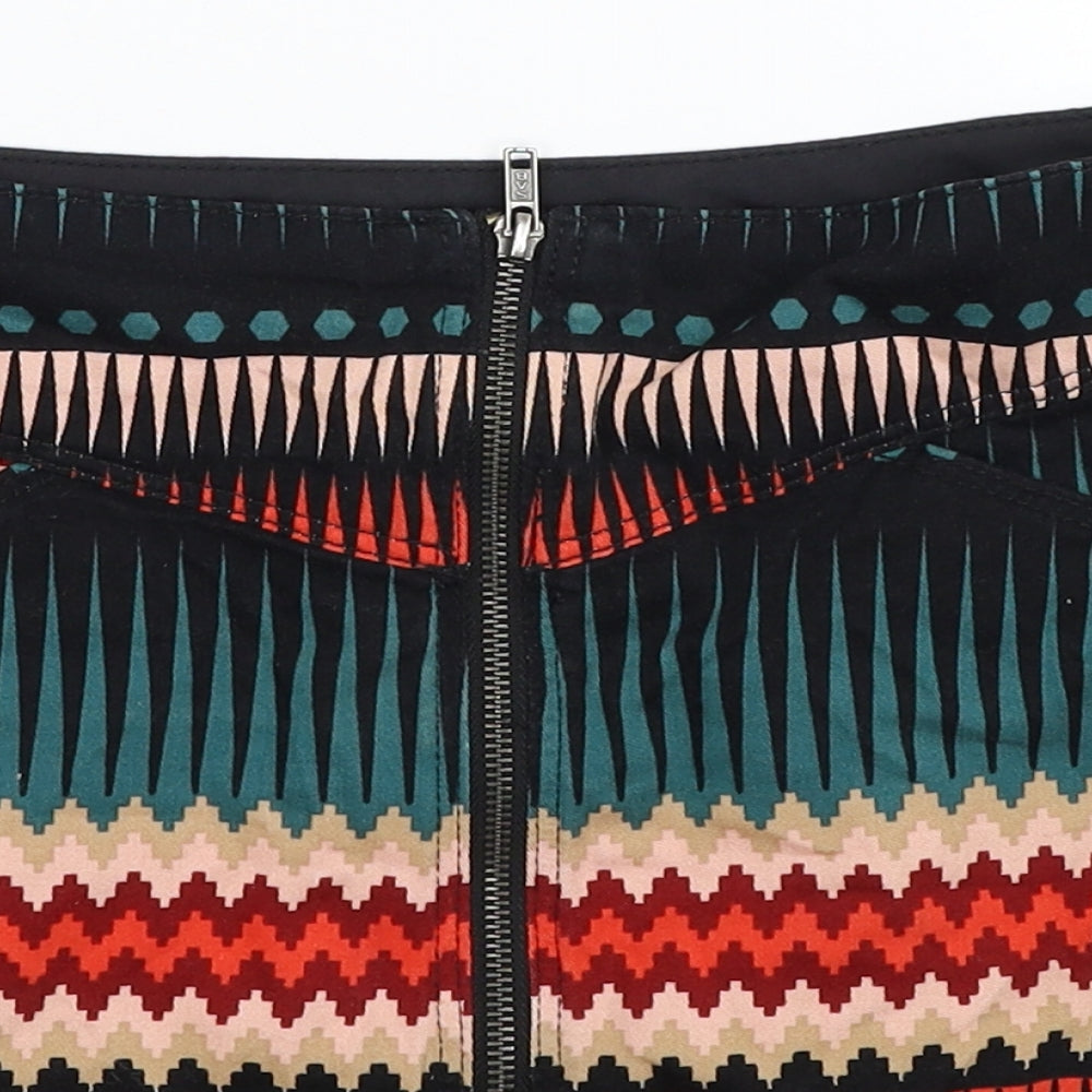 Divided by H&M Womens Multicoloured Geometric Cotton Mini Skirt Size 10 Zip