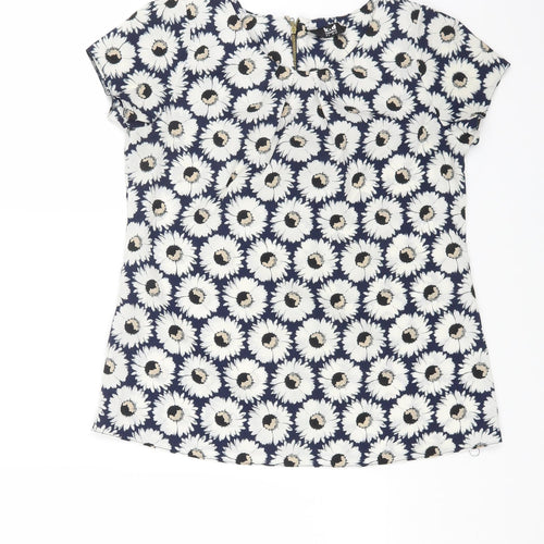 K&D London Womens Blue Floral Polyester Basic Blouse Size 8 Round Neck