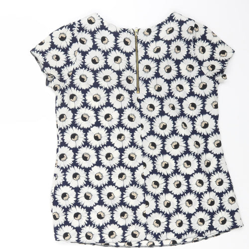 K&D London Womens Blue Floral Polyester Basic Blouse Size 8 Round Neck