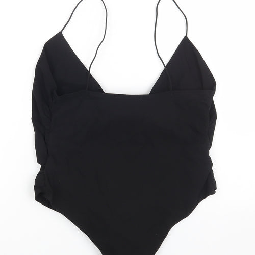 Zara Womens Black Viscose Bodysuit One-Piece Size L Snap