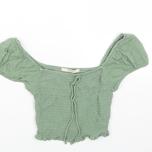 Pull&Bear Womens Green Viscose Cropped T-Shirt Size S Off the Shoulder