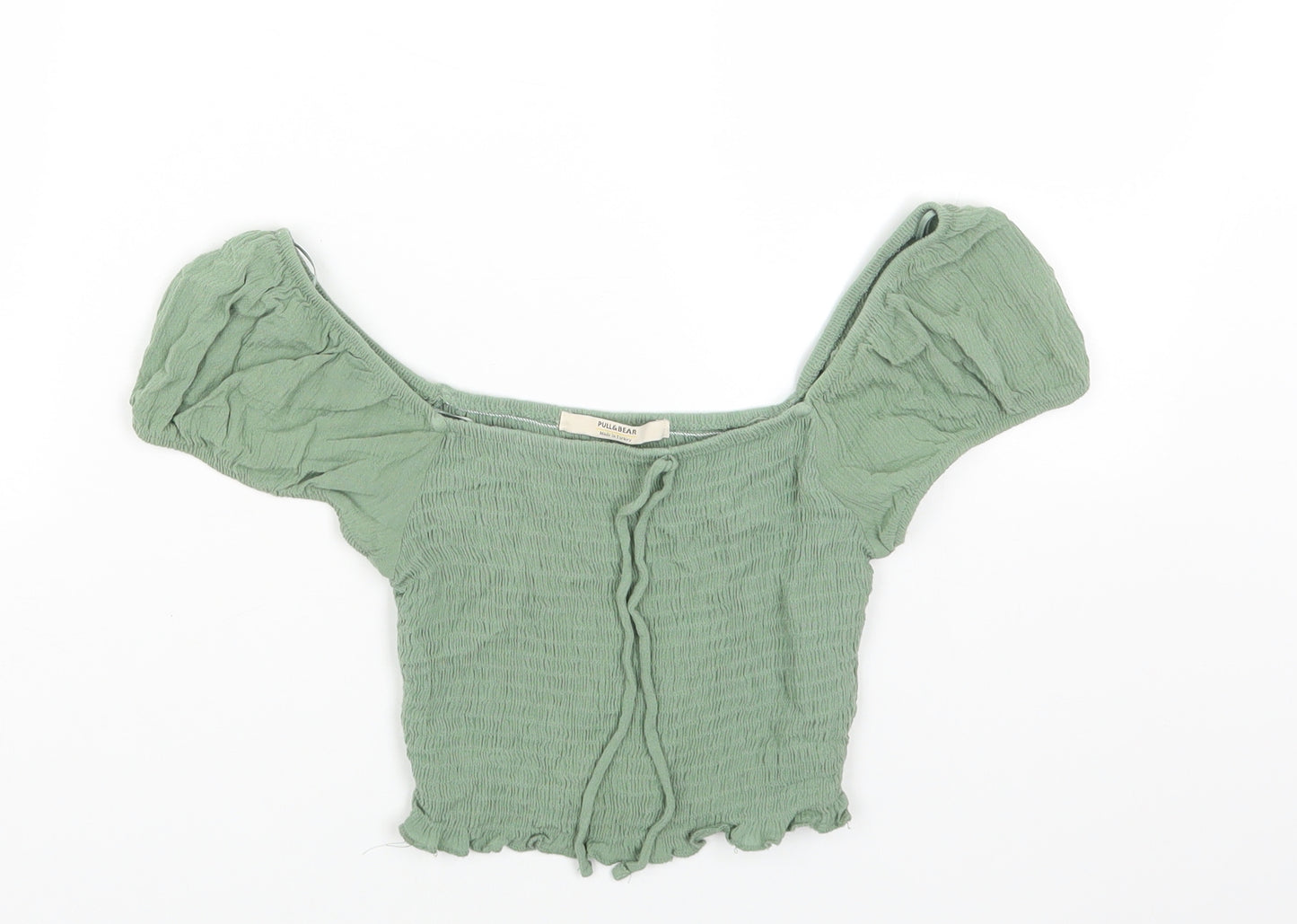 Pull&Bear Womens Green Viscose Cropped T-Shirt Size S Off the Shoulder