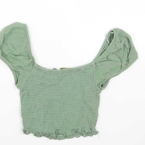 Pull&Bear Womens Green Viscose Cropped T-Shirt Size S Off the Shoulder