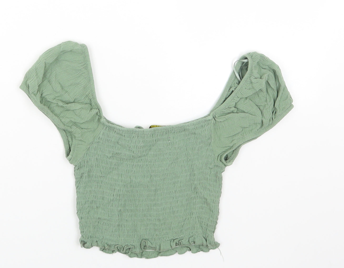 Pull&Bear Womens Green Viscose Cropped T-Shirt Size S Off the Shoulder