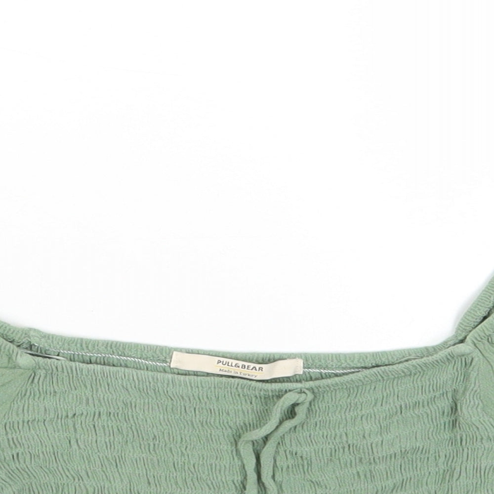 Pull&Bear Womens Green Viscose Cropped T-Shirt Size S Off the Shoulder