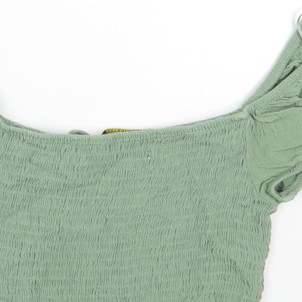 Pull&Bear Womens Green Viscose Cropped T-Shirt Size S Off the Shoulder