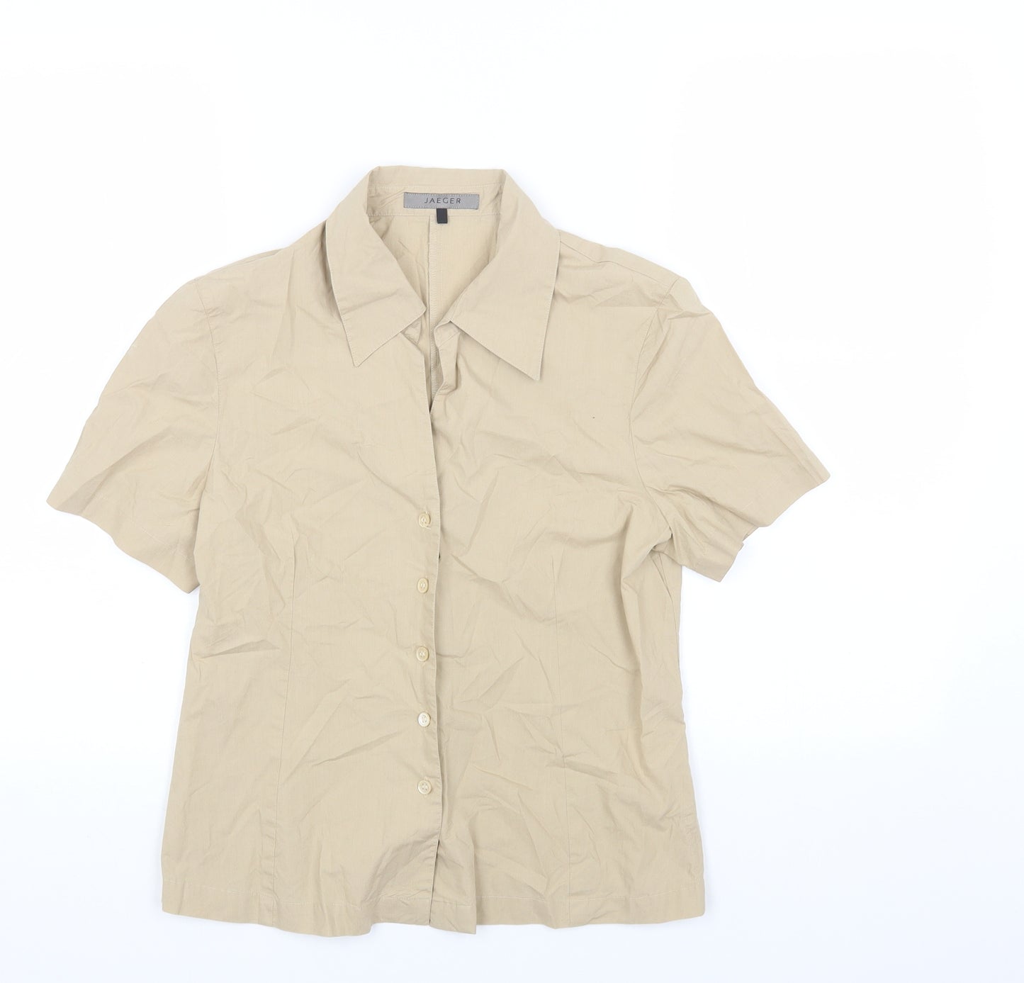 Jaeger Womens Beige Cotton Basic Button-Up Size 10 Collared