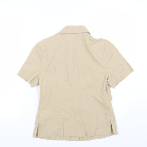 Jaeger Womens Beige Cotton Basic Button-Up Size 10 Collared