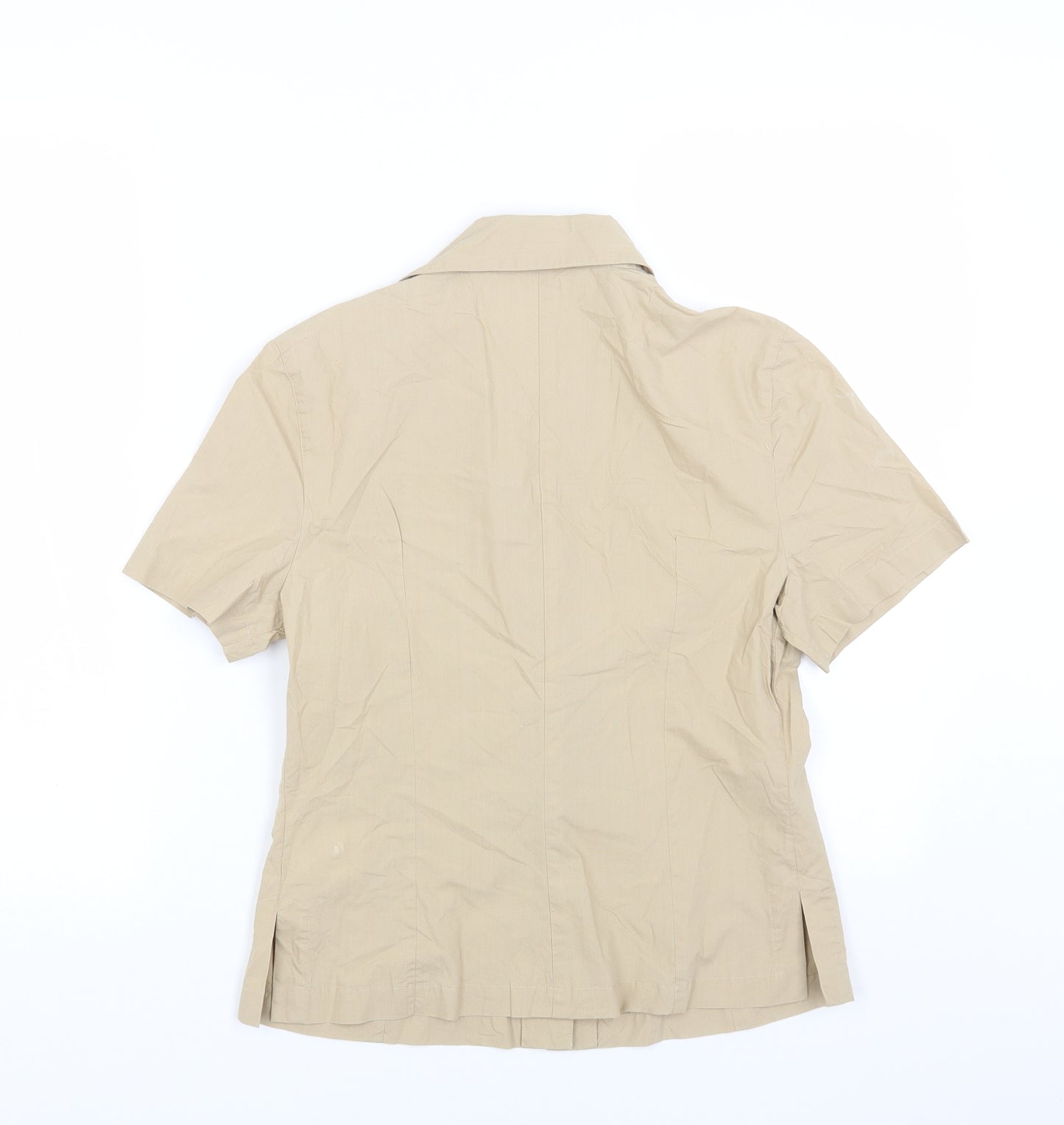 Jaeger Womens Beige Cotton Basic Button-Up Size 10 Collared