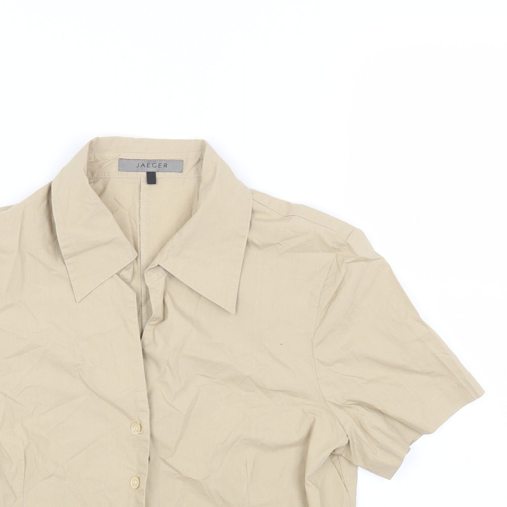 Jaeger Womens Beige Cotton Basic Button-Up Size 10 Collared